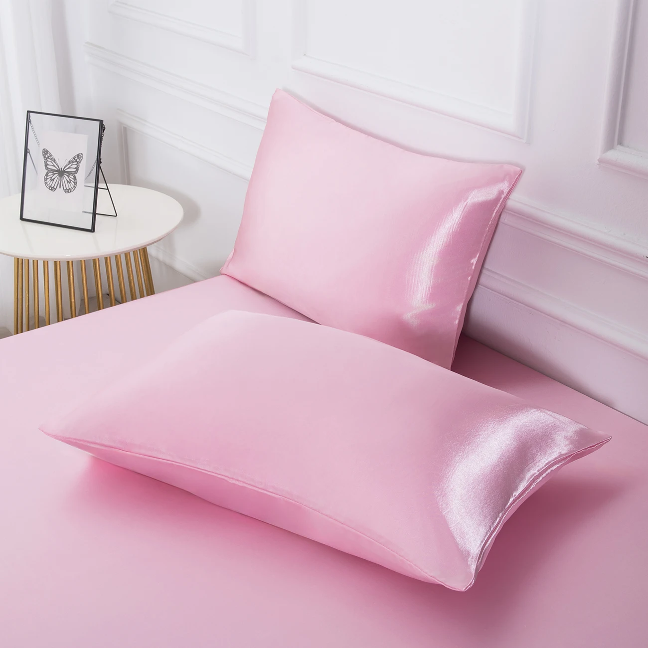 Satin Solid Color Fitted Sheet Set 6