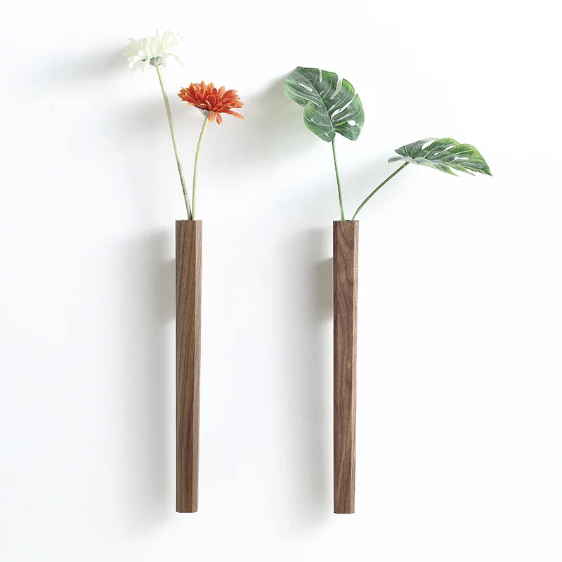 Home Wall Decoration Porch Wall Hanging Vase Living Room Bohemian Plant Flower Bottle Vase Wooden Solid Wood Flower Room Decor 5