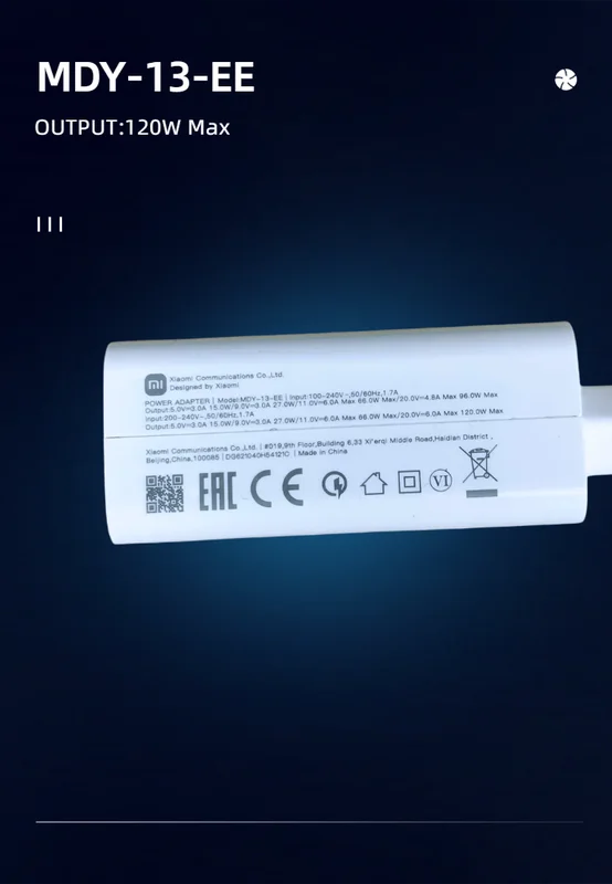 Xiaomi Charger 120W Turbo Super Fast Charge EU Adapter Type C Cable For Mi...