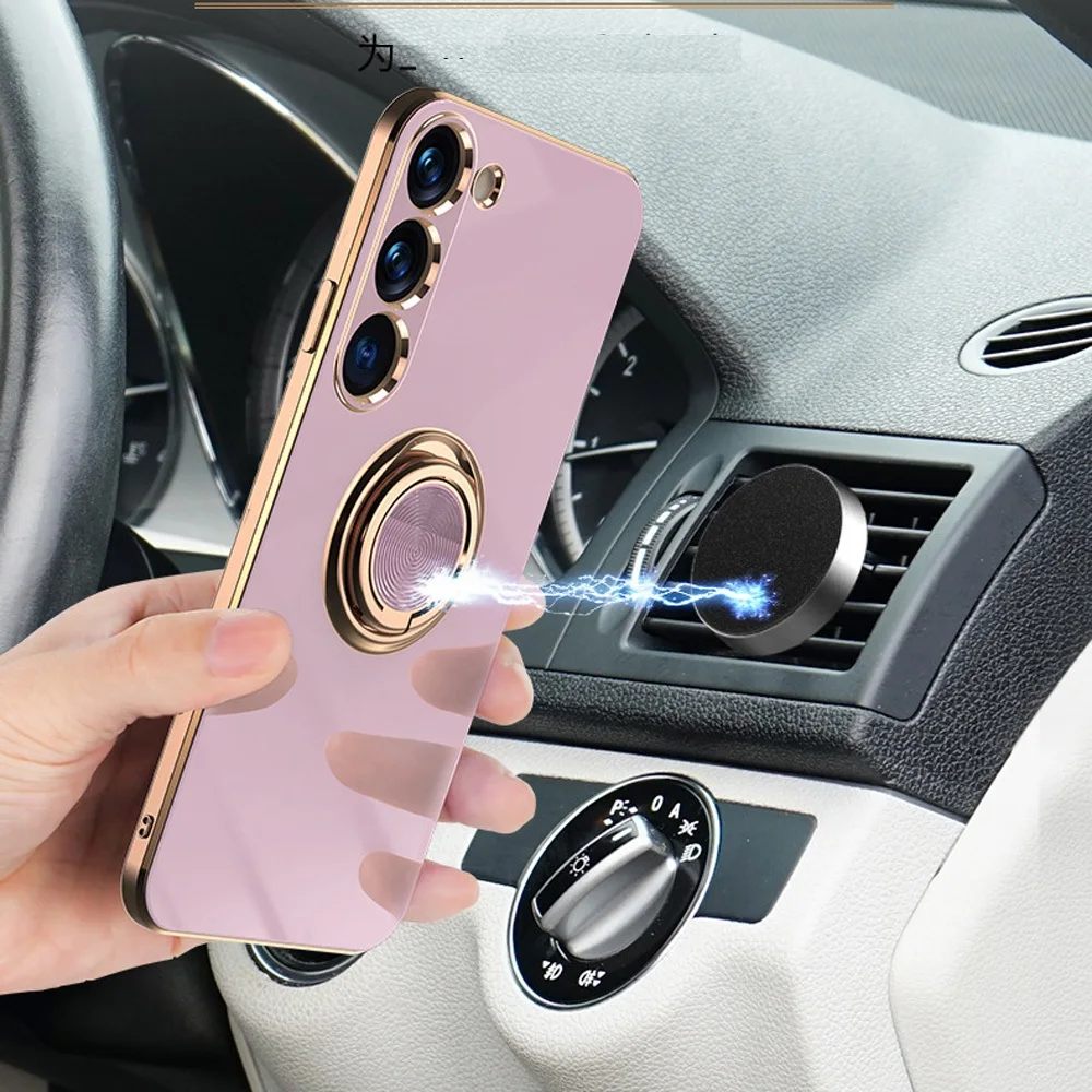 

Cases for Samsung S23 S22 Plus Ultra Cover Plating Soft Silicone Shockproof Phone Bumper Foldable Ring Magnetic Car Holder