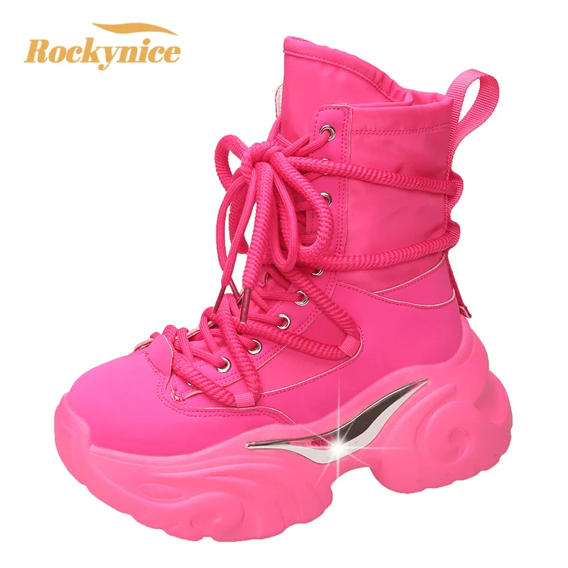 

7.5CM Chunky Heels Motorcycle Boots New Women Autumn Winter Leather Ankle Booties Woman Thick Bottom Platform Combat Short Boots