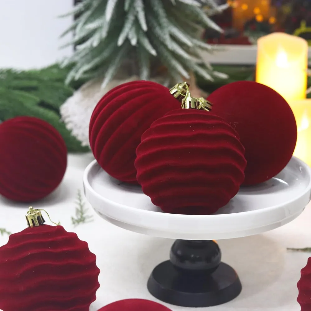 Red Velvet Christmas Ornaments with Golden Ribbons for Holiday Tree Decor