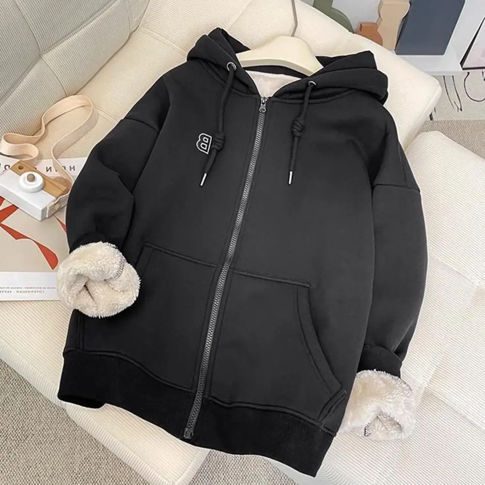 

Warm Cozy Hoodie Cozy Unisex Hoodie Coat with Plush Pockets Elastic Cuffs Warm Zipper Closure Fall/winter Jacket for Women Men