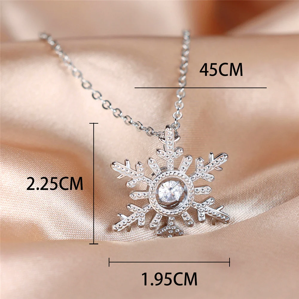 Female Crystal White Zircon Stone Snowflake Pendant Necklace Cute Silver Color Wedding Jewelry For Women