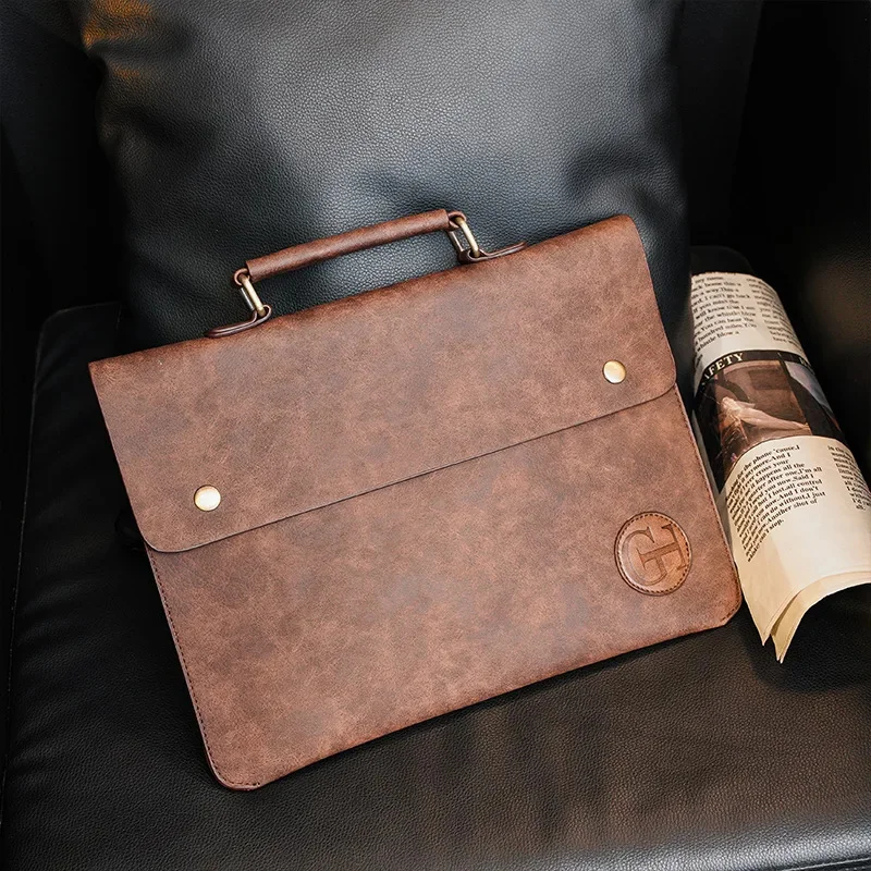 

Retro Fashion Men Hand Ultra-Thin Document Briefcase Casual Trendy Small Bag For Male