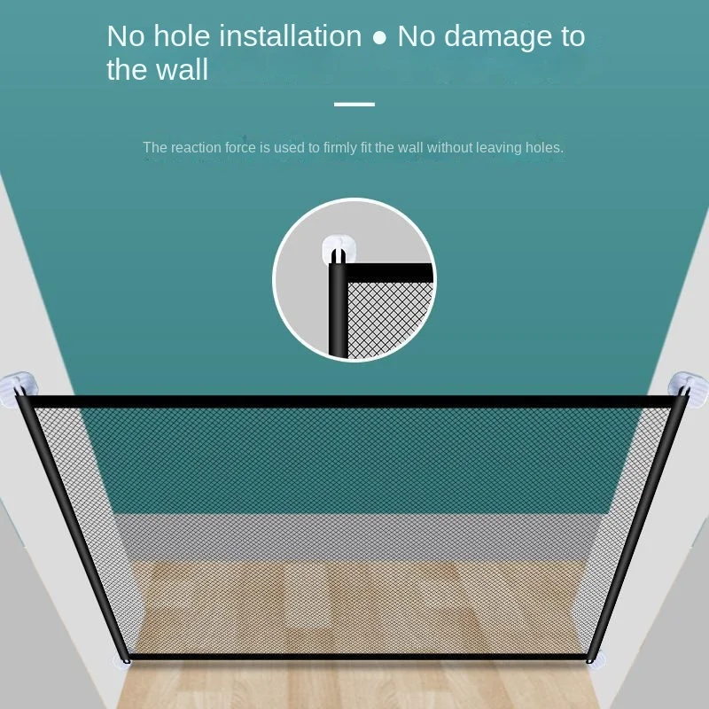 Anti-Cat Barrier with Mesh Panel-No Drill Adjustable Pet Gate for Indoor Dogs/Cats, Staircase & Doorway Safety Fence