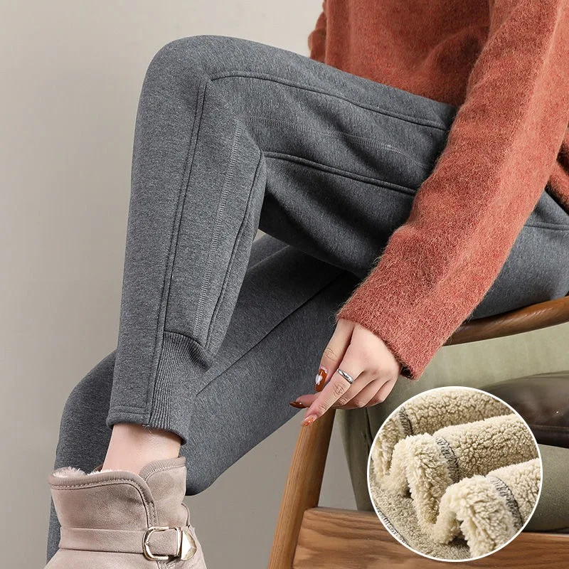 2023 New Winter Autumn Plus Velvet Padded Sweatpants Women Loose Leg-binding Lambswool Sports Wearing Casual Slim Warm Pants