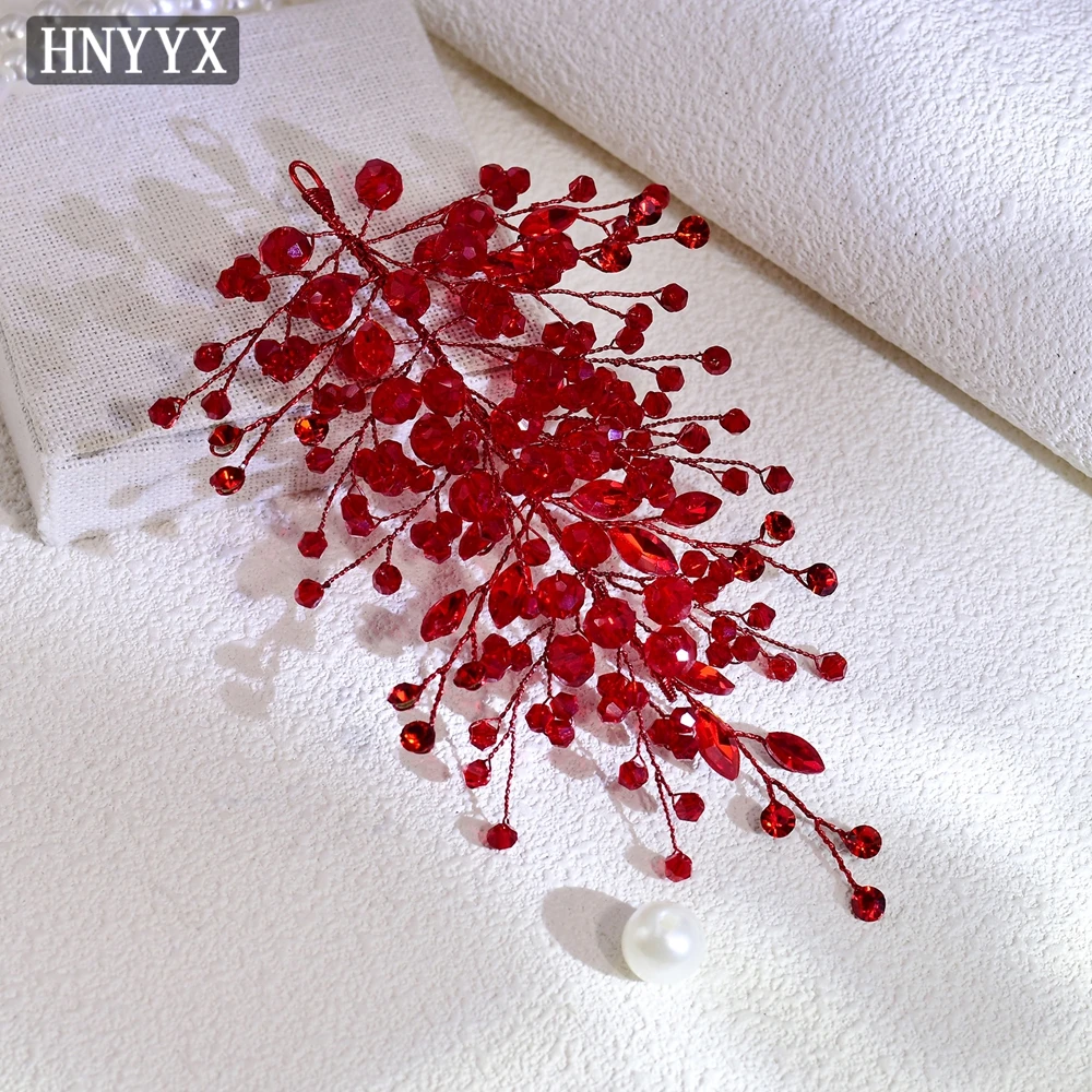 Hair Accessories Bridal Hair Accessories HNYYX Bridal Hair Accessories Red Crystal Headpiece Wedding Bride Headwear Elegant Luxury Hair Clips Jewelry Tiara