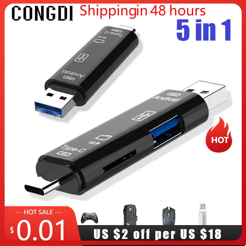 5 IN 1 Type C Adapter Multifunction Usb Micro TF SD Memory Card Reader
