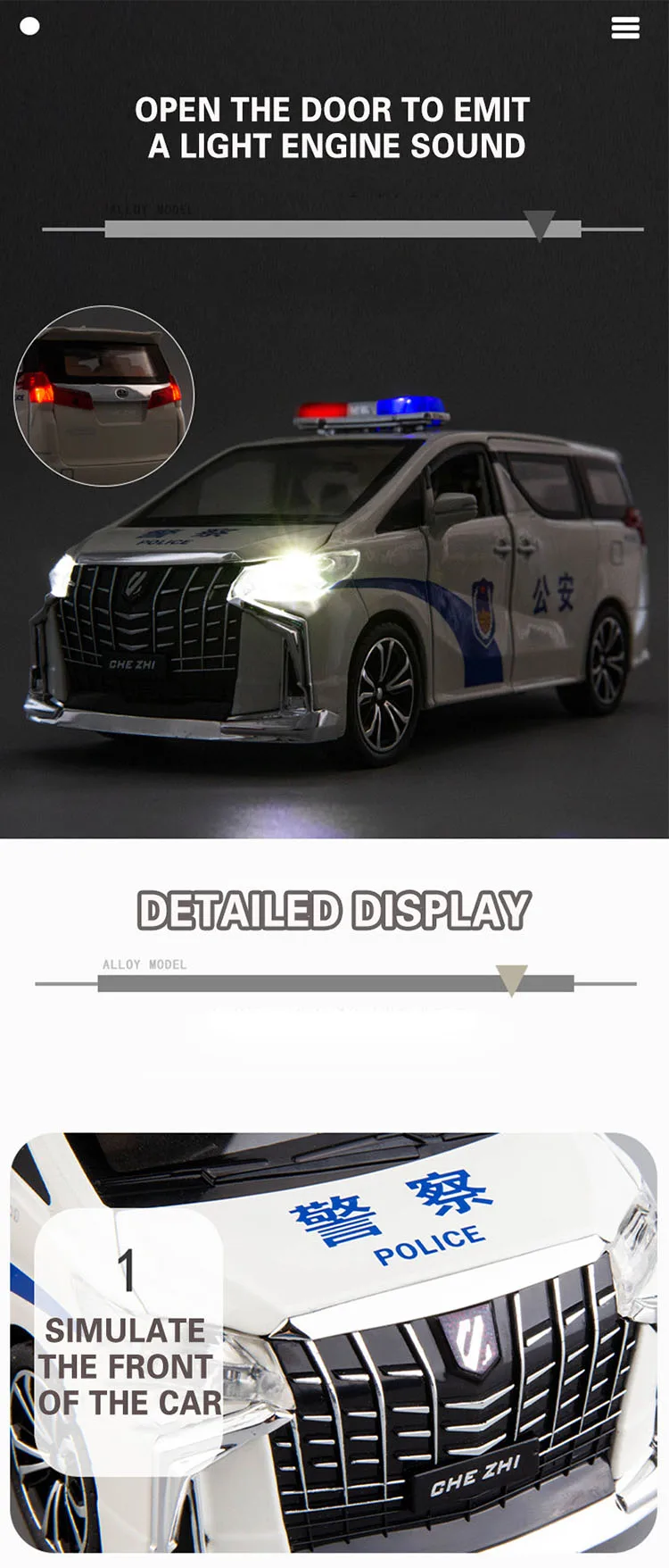 1/24 Toyota Police Alphard Diecast Alloy Car Model Toy Vehicles