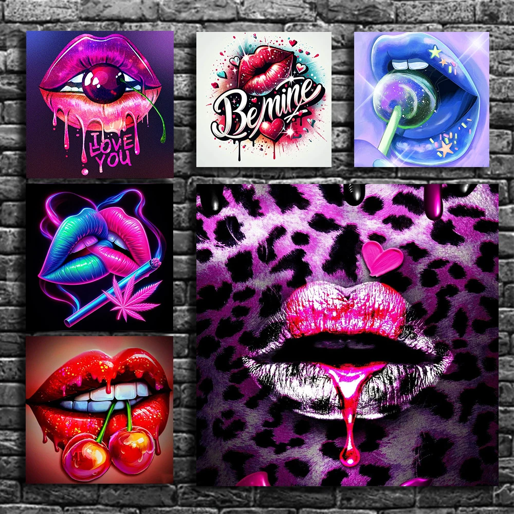 

Abstract Graffiti Lip Poster Love Leopard Pattern Painting Printmaking Wall Art Canvas Living Room Home Bar Decor Painting Gifts