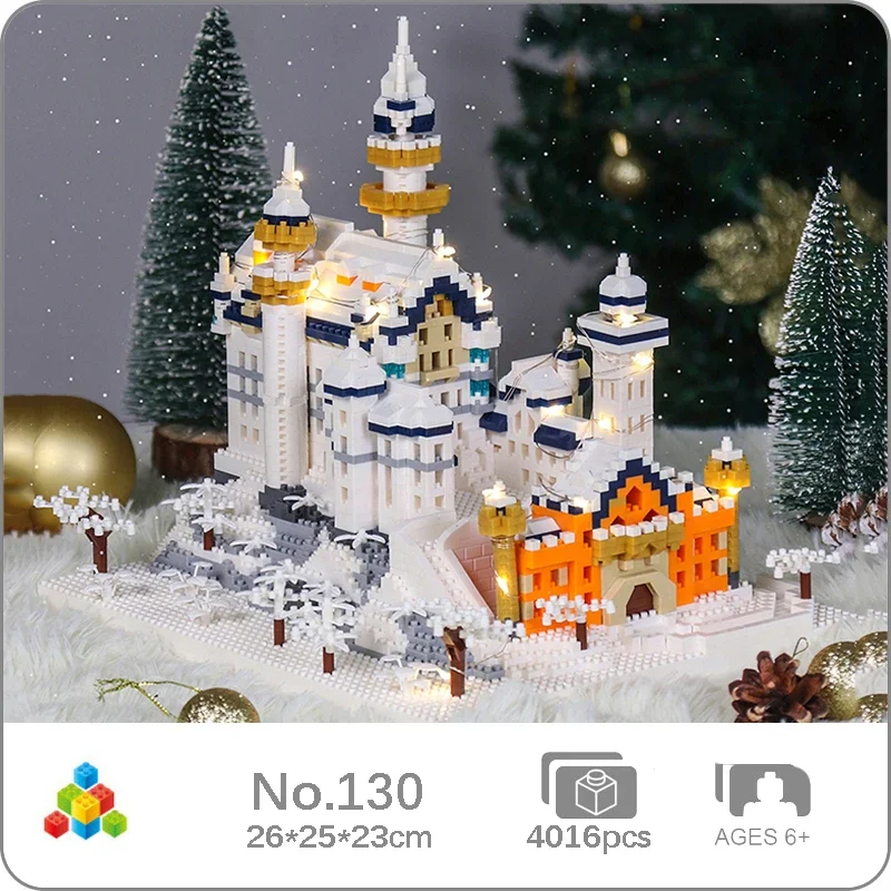 Yz 130 World Architecture Winter Snow New Swan Stone Castle Palace Tower Garden Mini Diamond Blocks Mattoni Building Toy No Box