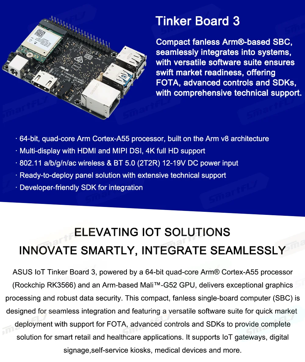 ASUS Tinker Board 3 SBC Quad-core Arm Motherboard 4GB LPDDR4X MIPI-DSI Rockchip