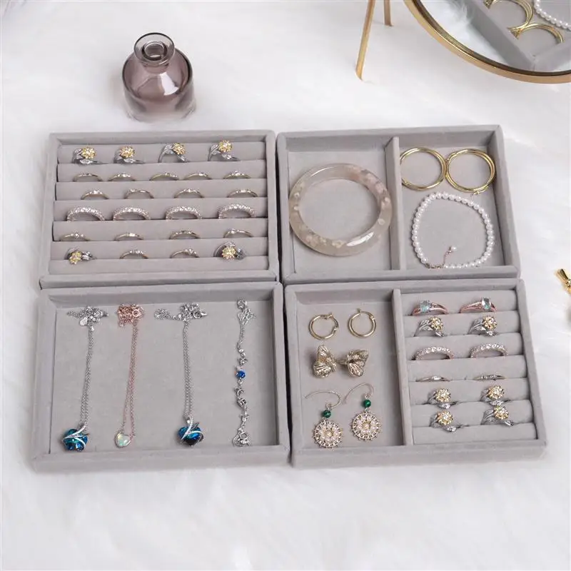 Velvet Jewelry Display Tray Case Hot Sales Stackable Exquisite Jewellery  Holder Portable Ring Earrings Necklace Organizer