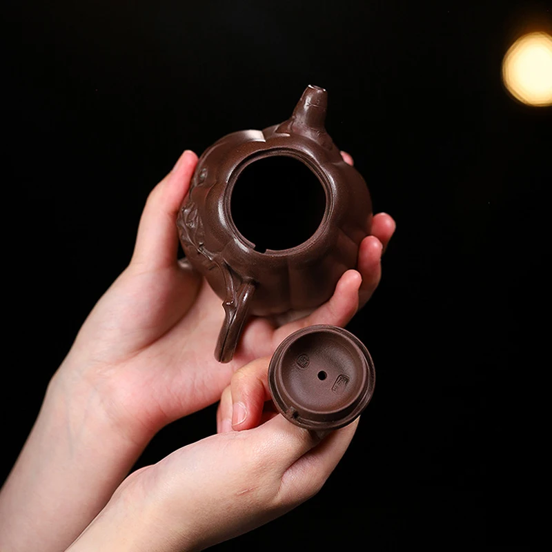 Chinese Style Pumpkin Shaped Teapot, Purple Clay Original ore old purple mud, Kung Fu Home Supplies Pure Handmade, Tea Pots, 1Pc