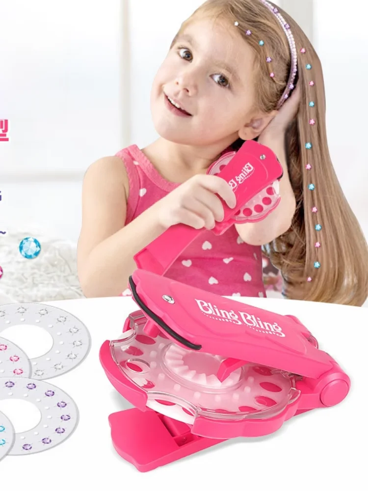 어린이 자동 매직 다이아몬드 헤어핀 다이아몬드 도구 Y2K 헤어 라인스톤 머신 장난감 자동 브레이드 헤어 스타일링 도구