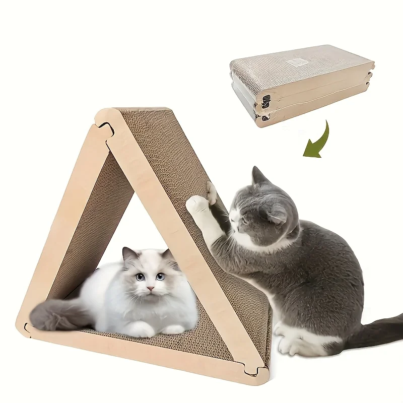 1 Triangle Cat Claw Tool Foldable Full View Cardboard Scratch Pad Geometric Cardboard Cat Toy Durable Cute Claw Care Station