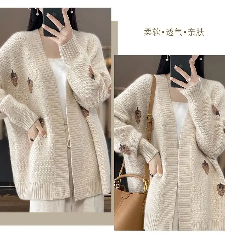

2023 Solid Color Woolen Sweater Women's Autumn and Winter New Sweet Casual Fashion Knitted Cardigan Round Neck Coat Women YL81