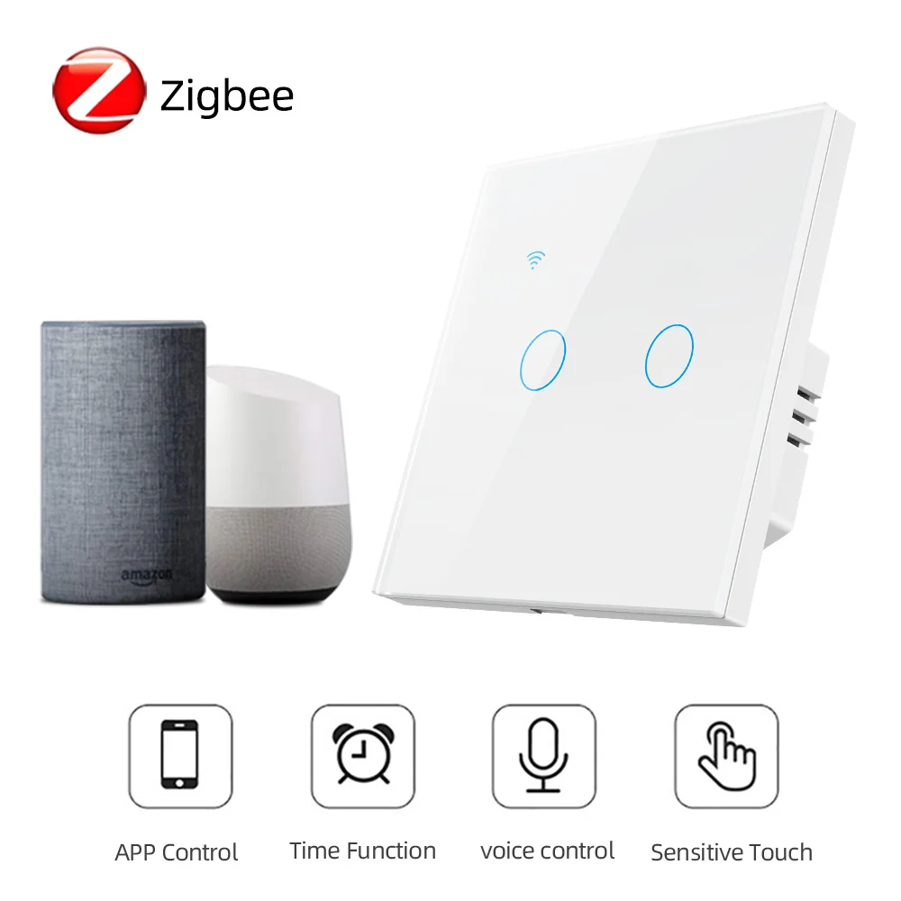 UBARO EU Standard Zigbee Smart Wall Touch Switch 220V LED Backlight Glass Panel Works With Google Home Tuya Alexa Voice Control