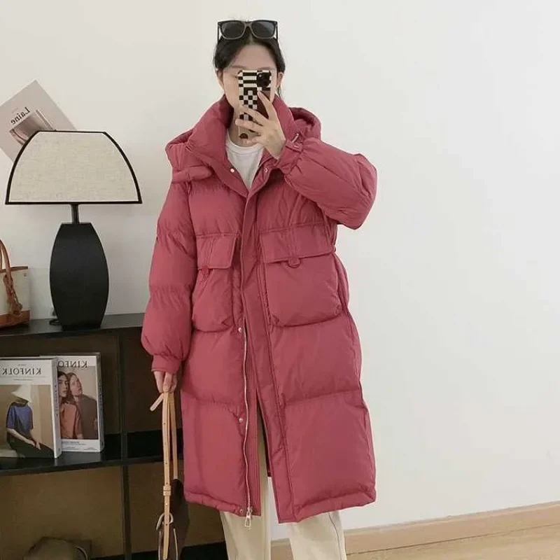 2024 New Women Down Jacket Winter Coat Female Long Hooded Parkas Thicken Warm Outwear Solid Color Large Size Fashion Overcoat