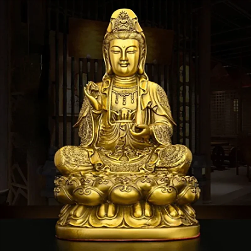 

Pure Copper Fengshui Decor South Sea Goddess of Mercy Buddha Statue Ornaments Home Furnishings Sculptures