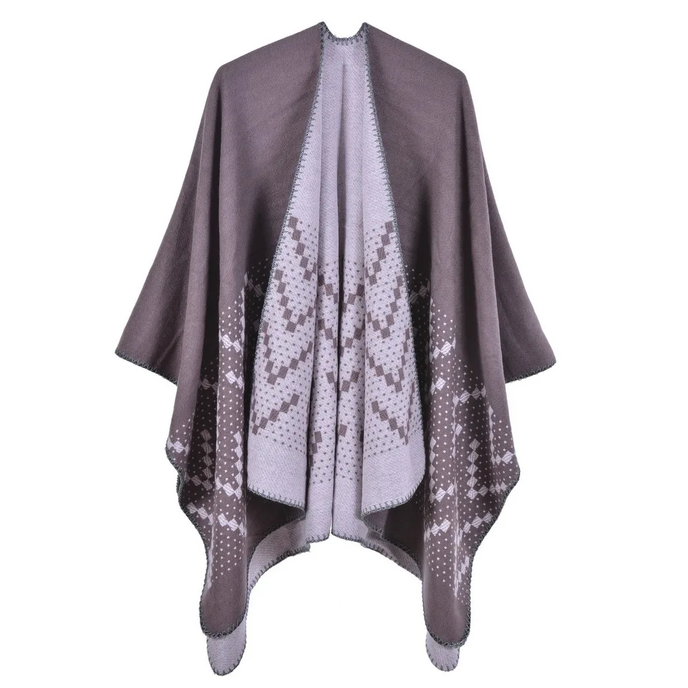 

2022 New Autumn Winter Warm Shawl Women's Travel Imitation Cashmere Fork Thickened Cloak Ponchos Gray