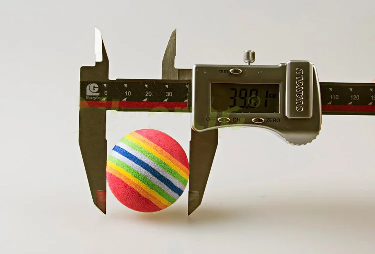 Close-up of the multi-colored sponge foam golf balls