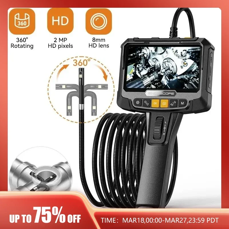 

360° Steering Industrial Endoscope Camera 8mm 5"IPS Screen Single&Dual Lens Inspection Borescope 1080P For Car Engine Pip