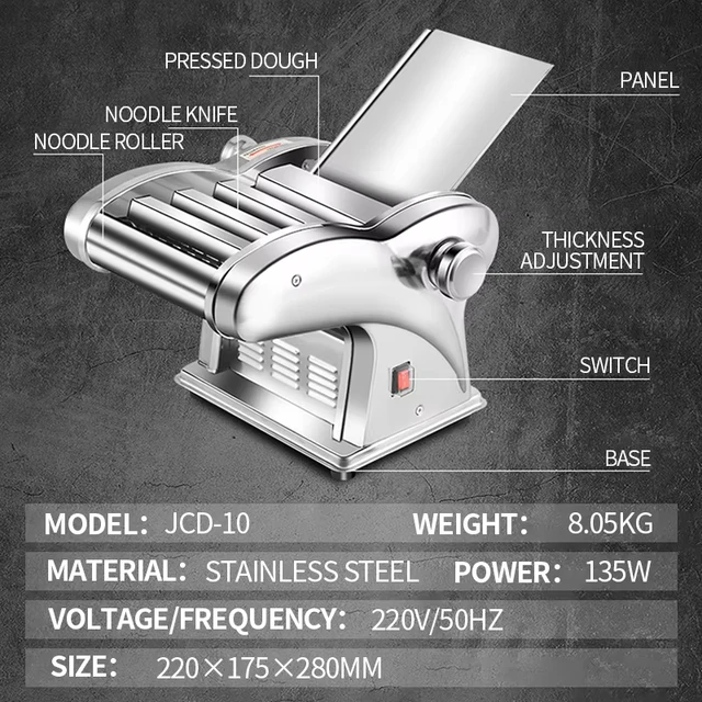 Electric Pasta Machine – Automatic Dough Roller & Cutter, 135W Motor, 410 Stainless Steel, 2-in-1 Noodle Maker
