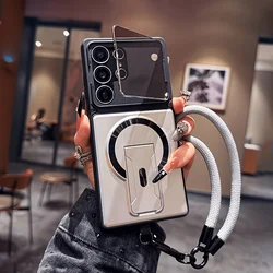 Versatile Magnetic Phone Case with Strap, Lens Protection, and Dual - Stand Functionality - Galaxy S23 Ultra (Silver)