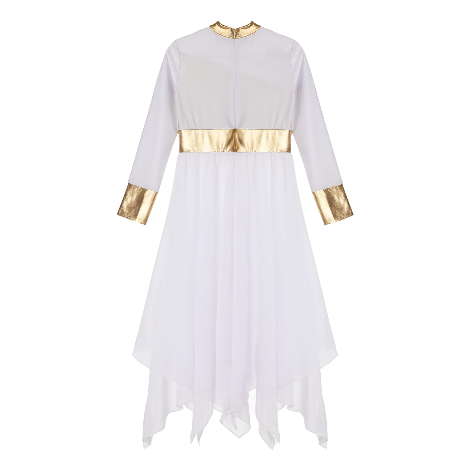 Kids Girls Modern Lyrical Ballet Dance Dress Long Sleeve Patchwork Leotard Christian Liturgical Praise Church Worship Costume