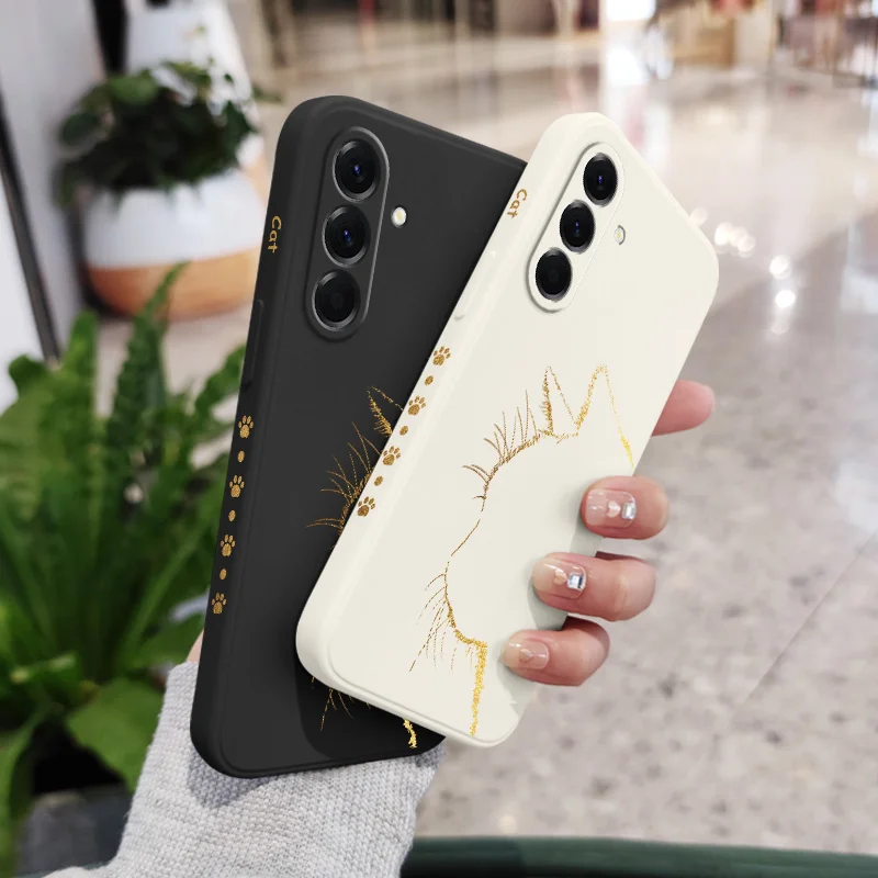 Elegant Black Gold Cat Liquid Silicone Phone Case