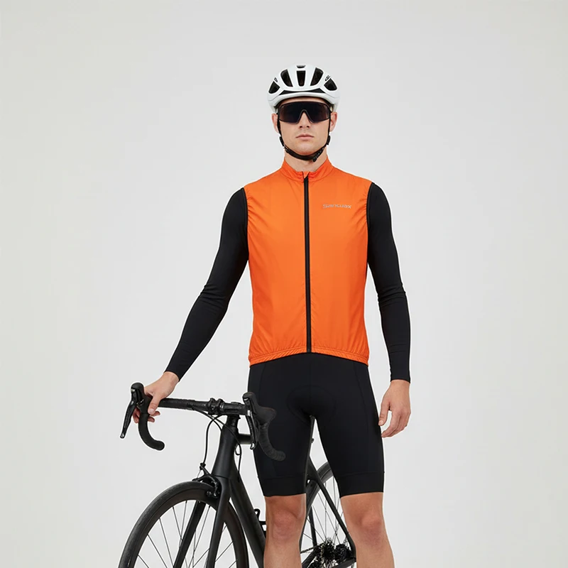 SANCUAX Cycling Vest, Men Windproof Sleeveless Gilet Two Way Full Zippers Windbreaker 3 Back Pockets - Image 5