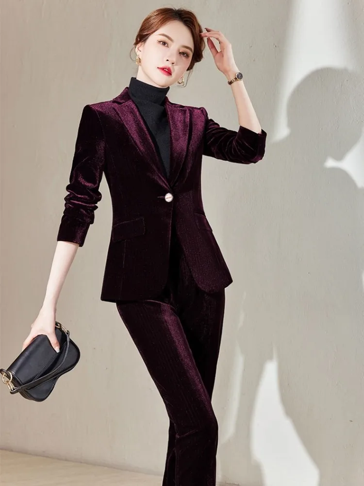 Plus Size Pants Suit for Women Maroon Creased Trousers and Jacket Oversize  Blazer Burgundy Two Piece Matching Set 