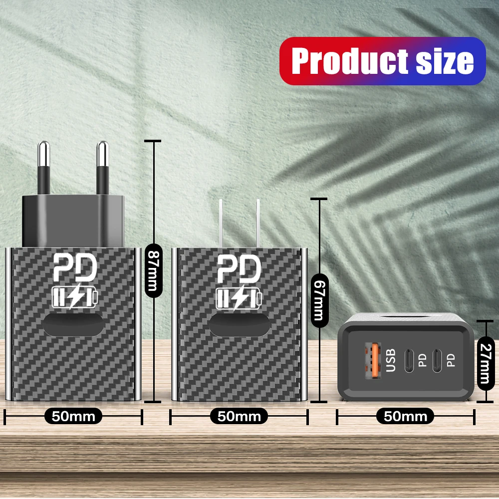 Caricatore USB-C da 65W, caricatore rapido per telefono, adattatore di tipo C per iPhone, Samsung, Xiaomi, caricatore da parete con spina EU/US - immagine 6