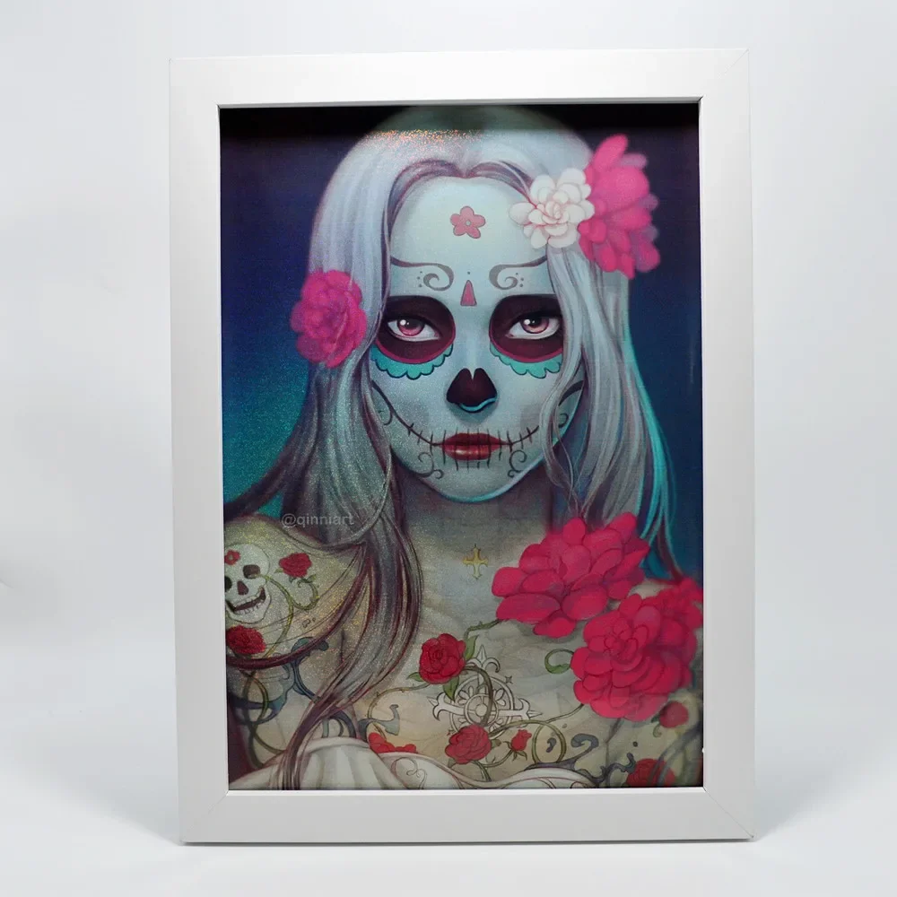 

Потрясающая картина с черепом Chicano, художественный плакат, настенная схема-уникальное искусство темной смерти, настенное украшение, живопись, голографическая виниловая наклейка A8