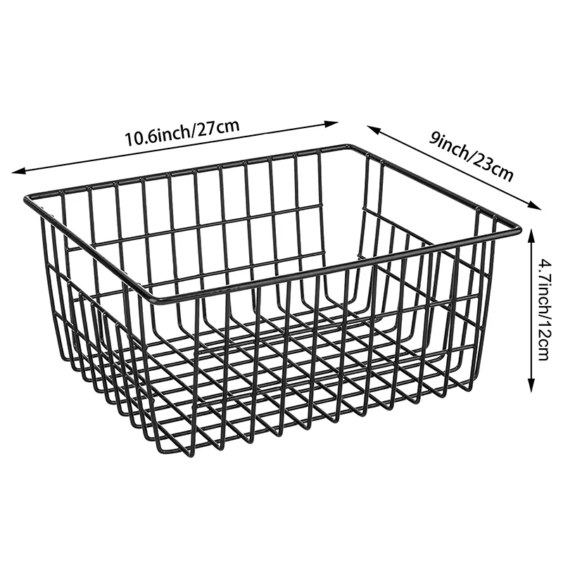 Trianu 4 Pack Freezer Wire Storage Organizer Bin Baskets with Handles, Metal Wire Baskets Storage for Organizing Fridge, Closets, Pantry, Kitchen, Garage