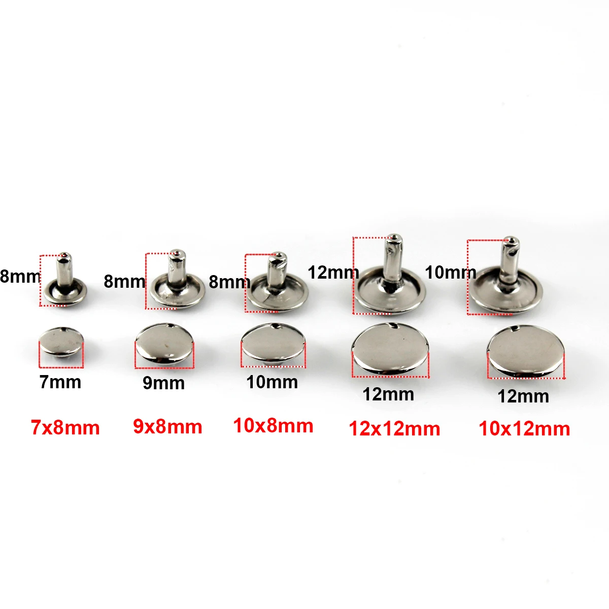 100 Set Rivetti In Pelle 8x8 Mm Ottone – Doppio Cappuccio Per Borse, Scarpe, Jeans E Fai-da-te (Color Argento)