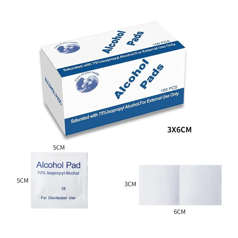 100PCS Disposable 75% Alcohol Cotton Pads Tattoo Clean Tools For Antiseptic Clean Skin Jewelry Cell Phone Disinfection Use tattoo supplies