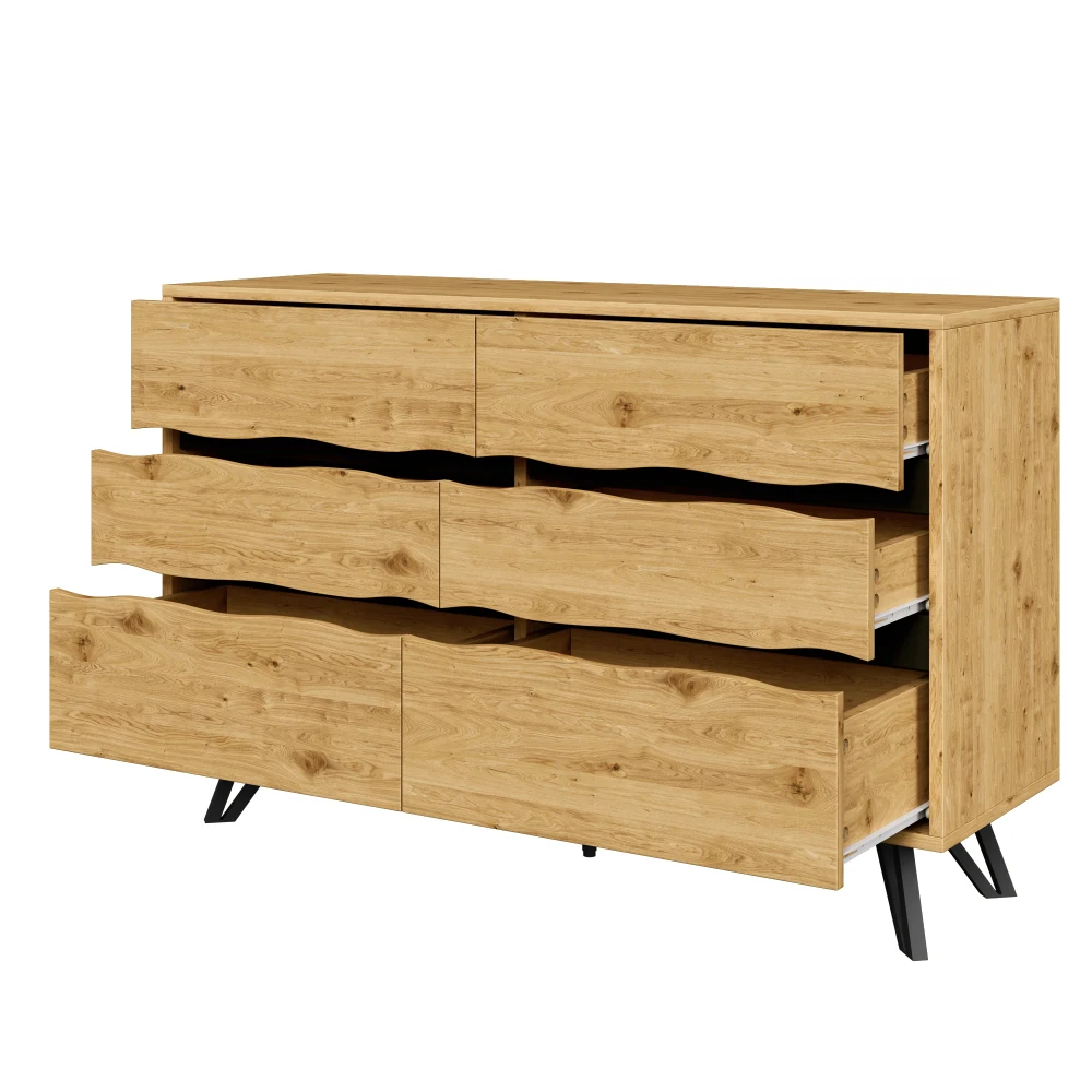 Moderner Sideboard-Schrank mit 6 Schubladen – Holzoptik, Metallfüße, viel Stauraum, minimalistisches Design, für Wohn- und Esszimmer – Detail 17