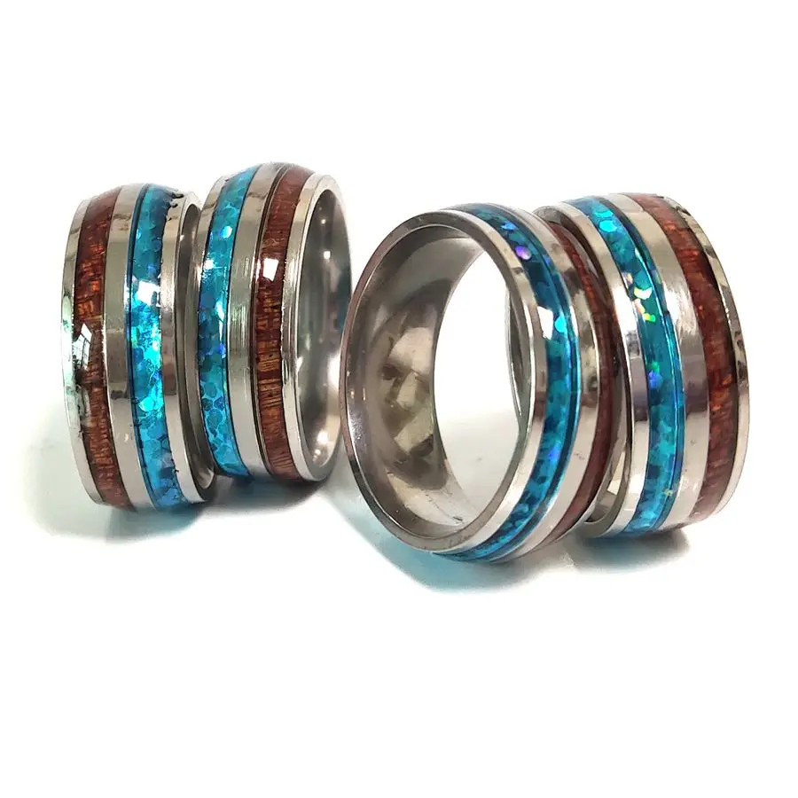 36Pcs/lot Wholesale Shell & Wood Inlay Stainless Steel Men Women Ring Fashion Jewelry Bulk Lots 5