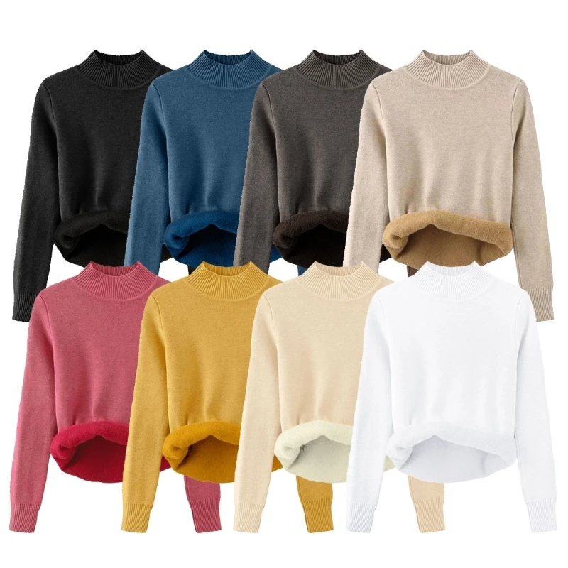 

Женские вязаные джемперы, универсальные свитера с длинными рукавами, свитер на флисовой подкладке N7YF
