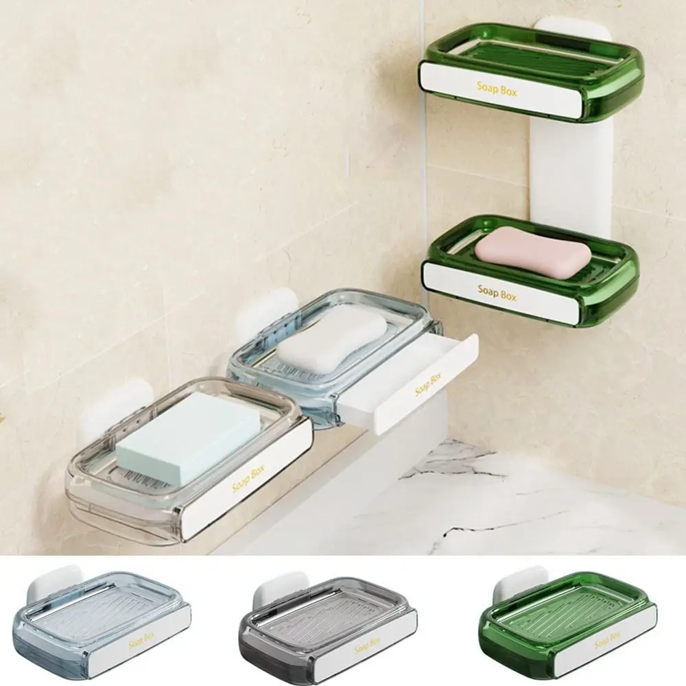 

Plastic Soap Box Wall Mounted Non Perforated Bathroom Storage Rack Single/Double Layer Drainage Soap Storage Shelf Hotel