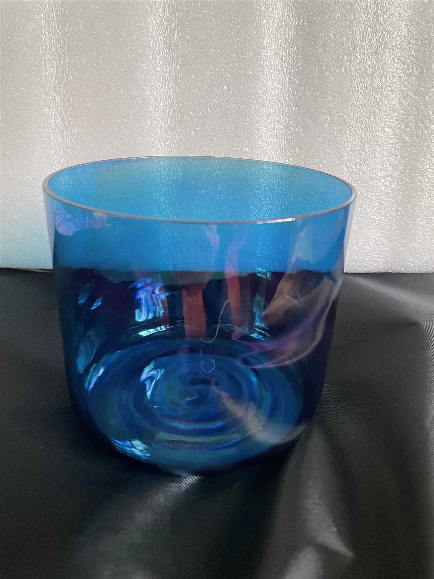 

3rd octave Crystal singing bowl straight wall flat bottom 7.5" cosmic indigo color for sound healing.