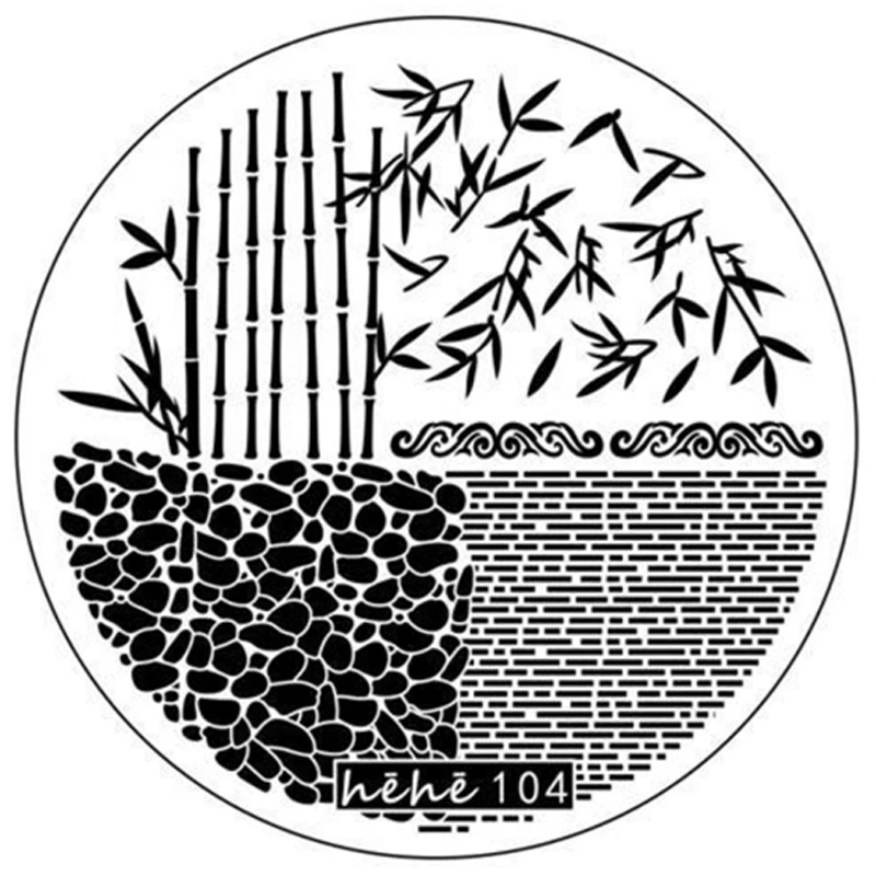 Chinese Style Architecture Stamping Plates Cloud Nail Stamp Stencil Templates Written Word Image Bamboo Nail Art Plates Mountain 5