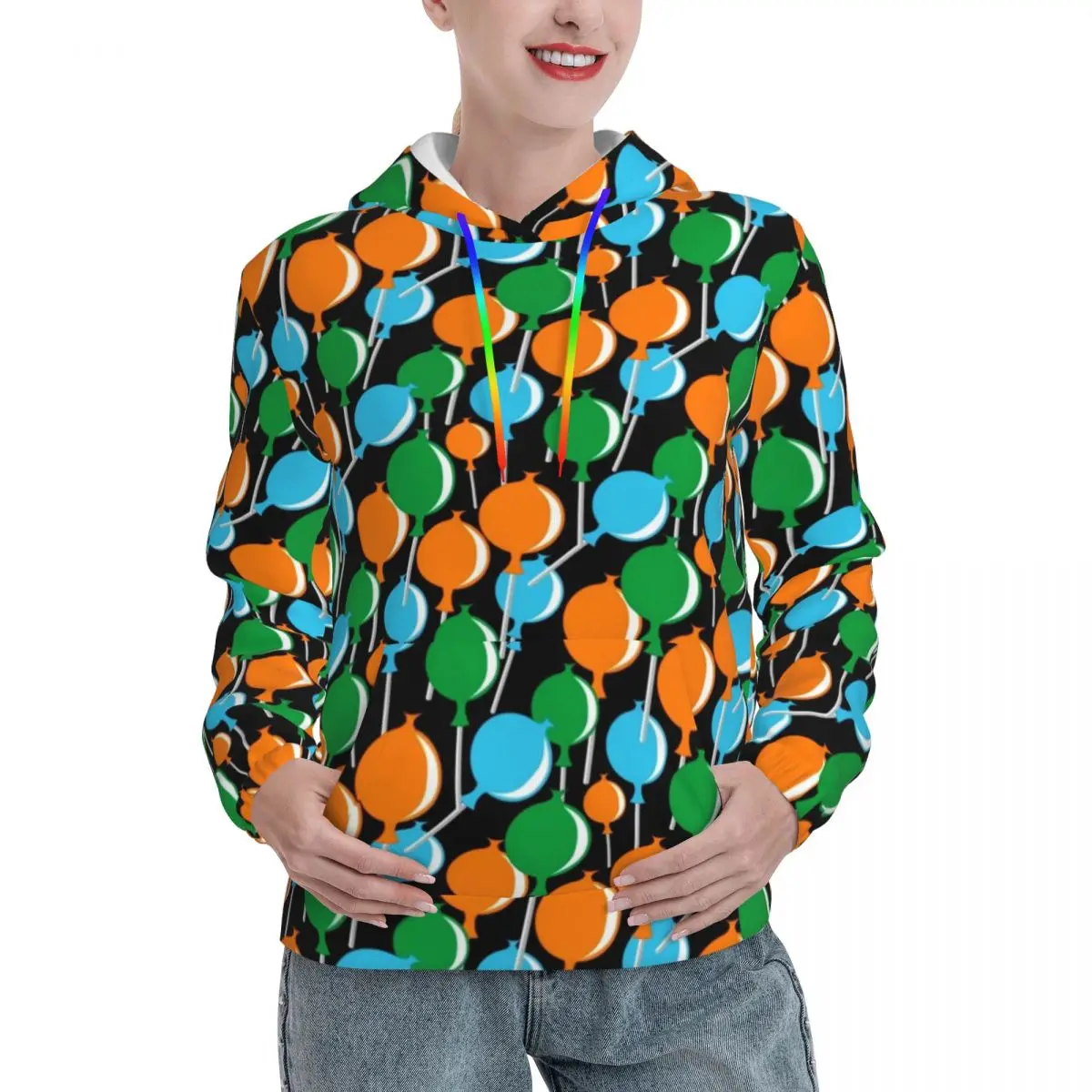 

Multicolor Balloon Loose Hoodies Ladies Pop Art Print Outerwear Pullover Hoodie Autumn Kawaii Classic Sweatshirts Large Size