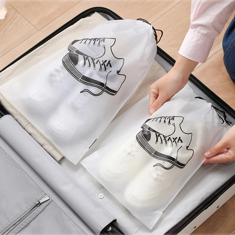 5/1PCS Drawstring Dag Storage Tote Plastic Bags For Store Reusable Transparent Waterproof Shoe Organizers Outdoors For Traveling 4
