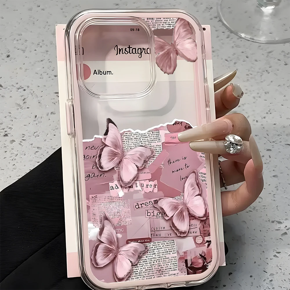 Pink Butterfly Collage Dual-Layer Clear Phone Case Cover