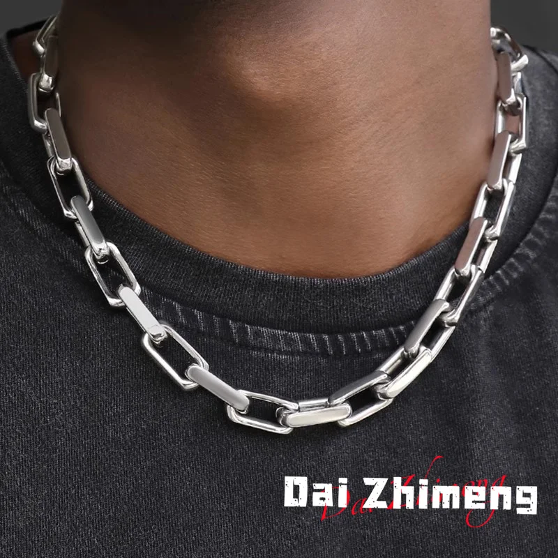 

Серебряная квадратная кубинская цепь DZM, ожерелье в стиле хип-хоп, европейские и американские популярные пары, цепь из титановой стали с замком