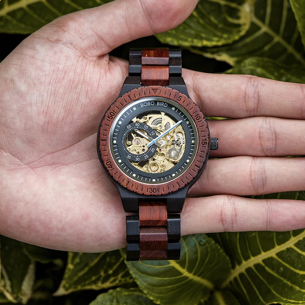 BOBO BIRD Men's Mechanical Watches Self-wind Automatic Skeleton Watches for Men Support Customized